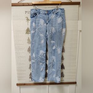 ​Laura Blue Floral Rose Print Straight Leg Crop Jeans - Size 10